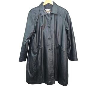 Excelled Collection Genuine Leather Trench Coat Jacket X-Large Punk Grunge VTG